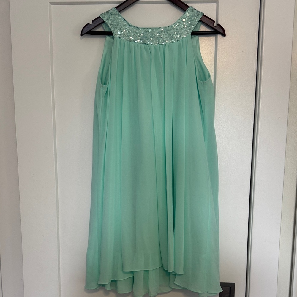 Mint Green Sleeveless Dress with Sequin Collar